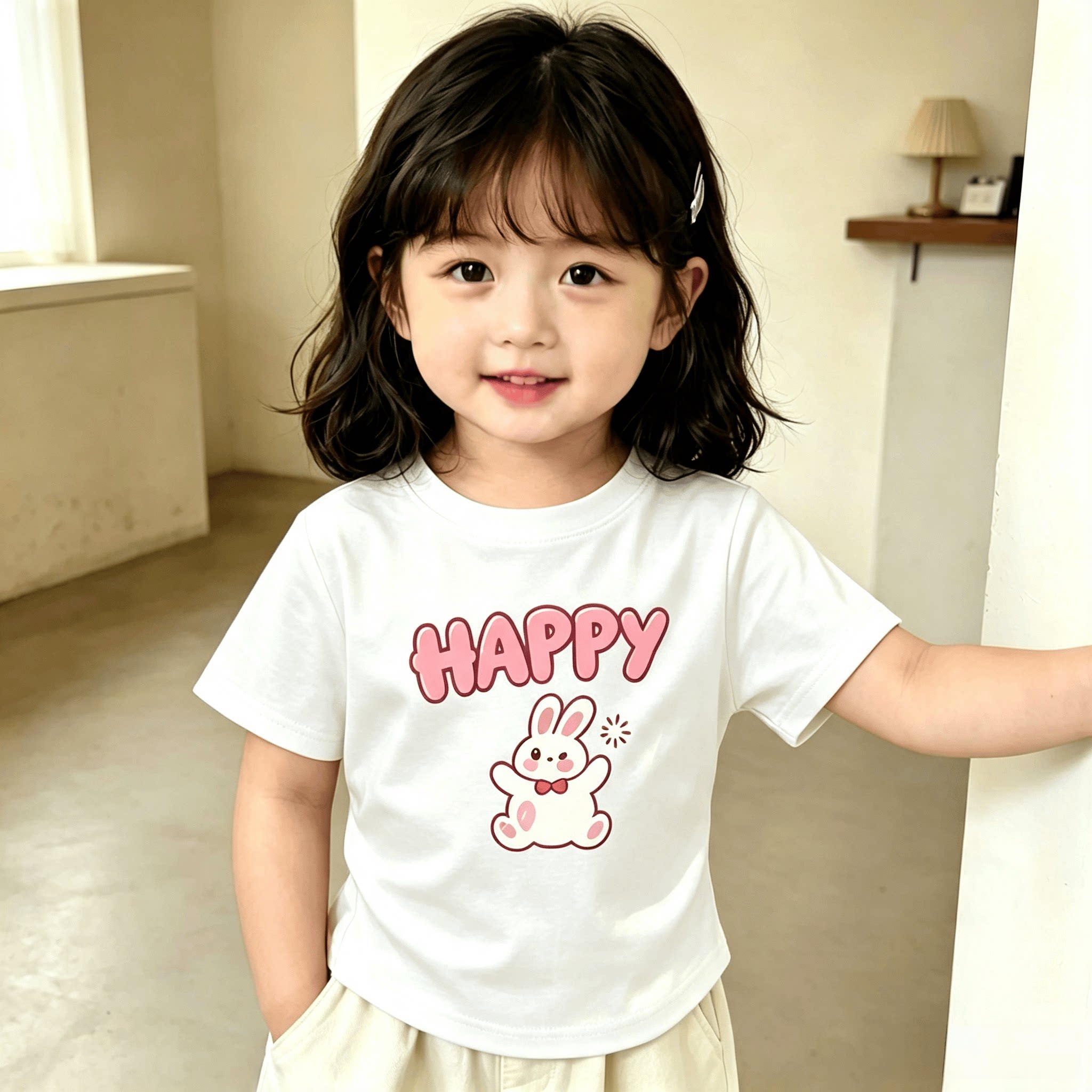 2026女童短袖卡通印花兔子纯棉新款夏季儿童T恤韩版小清新上衣T恤