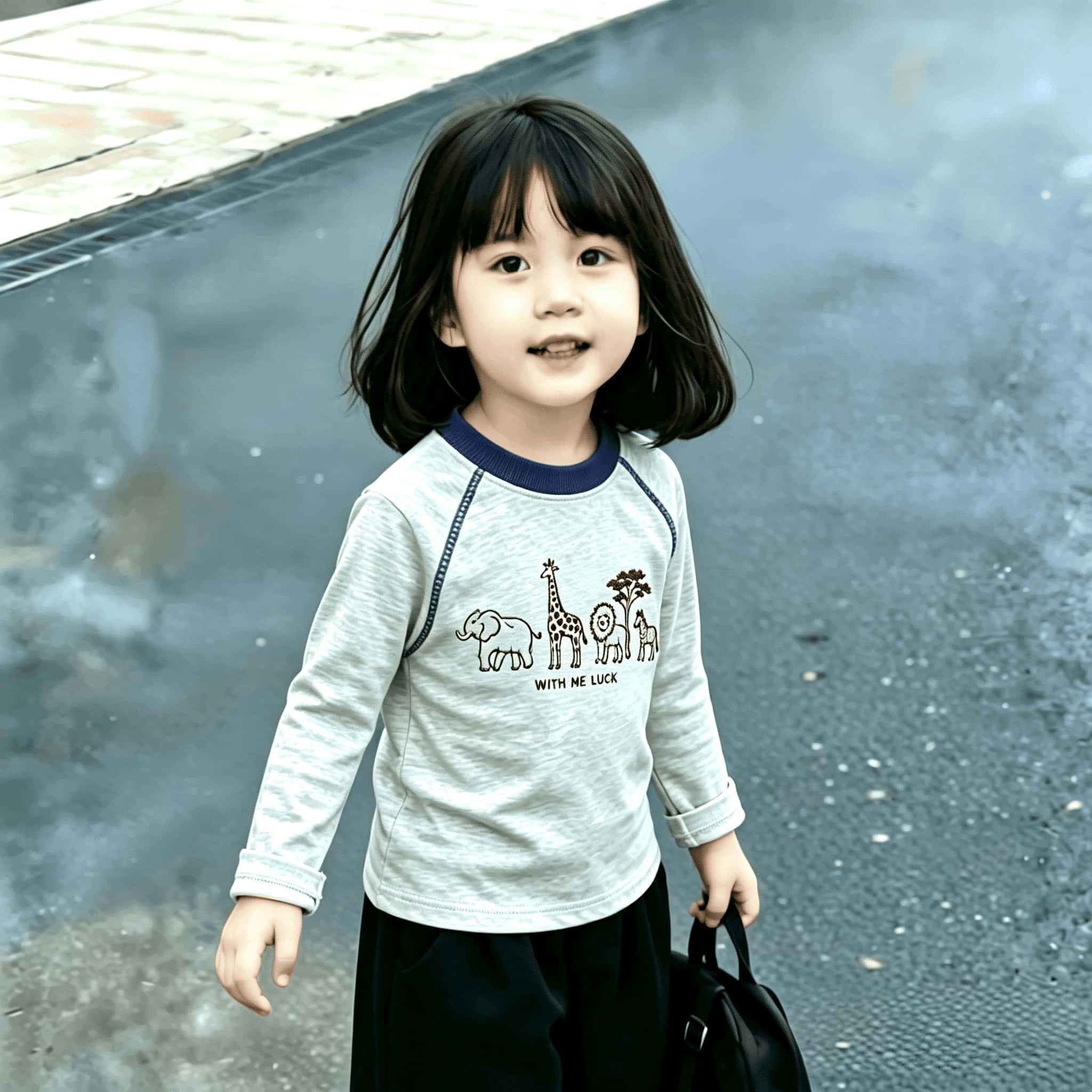 新款明线纯棉T恤女童圆领长袖春秋中小童百搭潮流打底印花上衣潮t