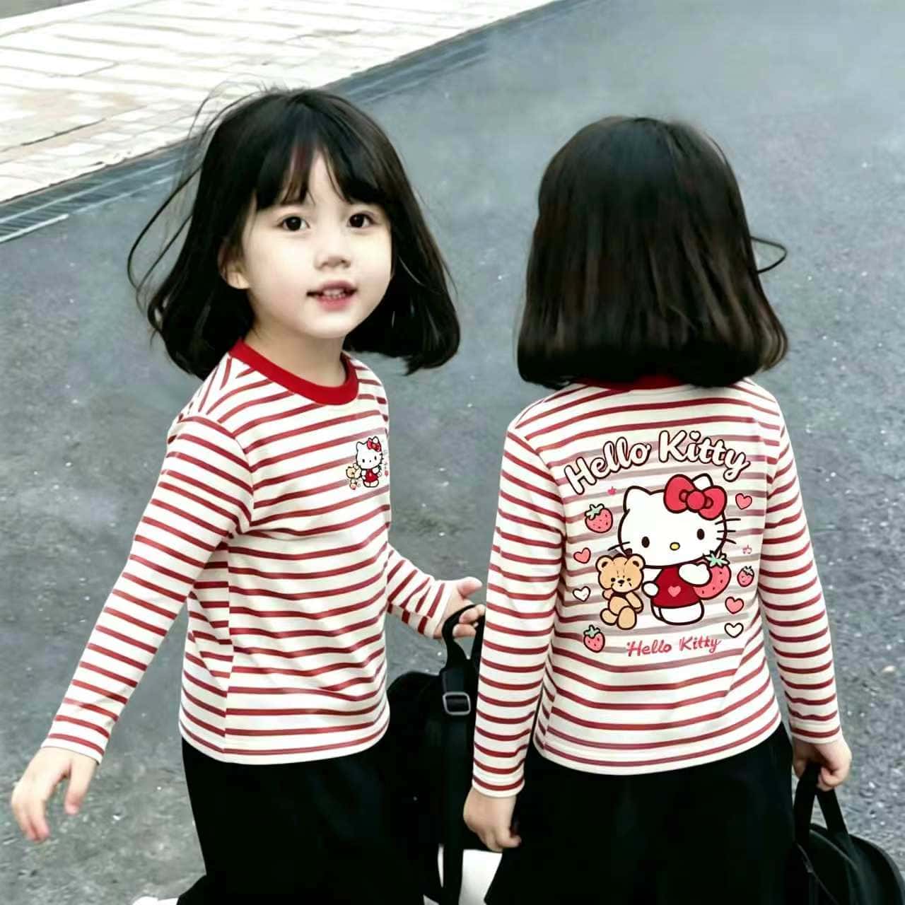 女童春秋纯棉条纹长袖萌趣卡通时髦儿童套头衫宝宝洋气设计感T恤