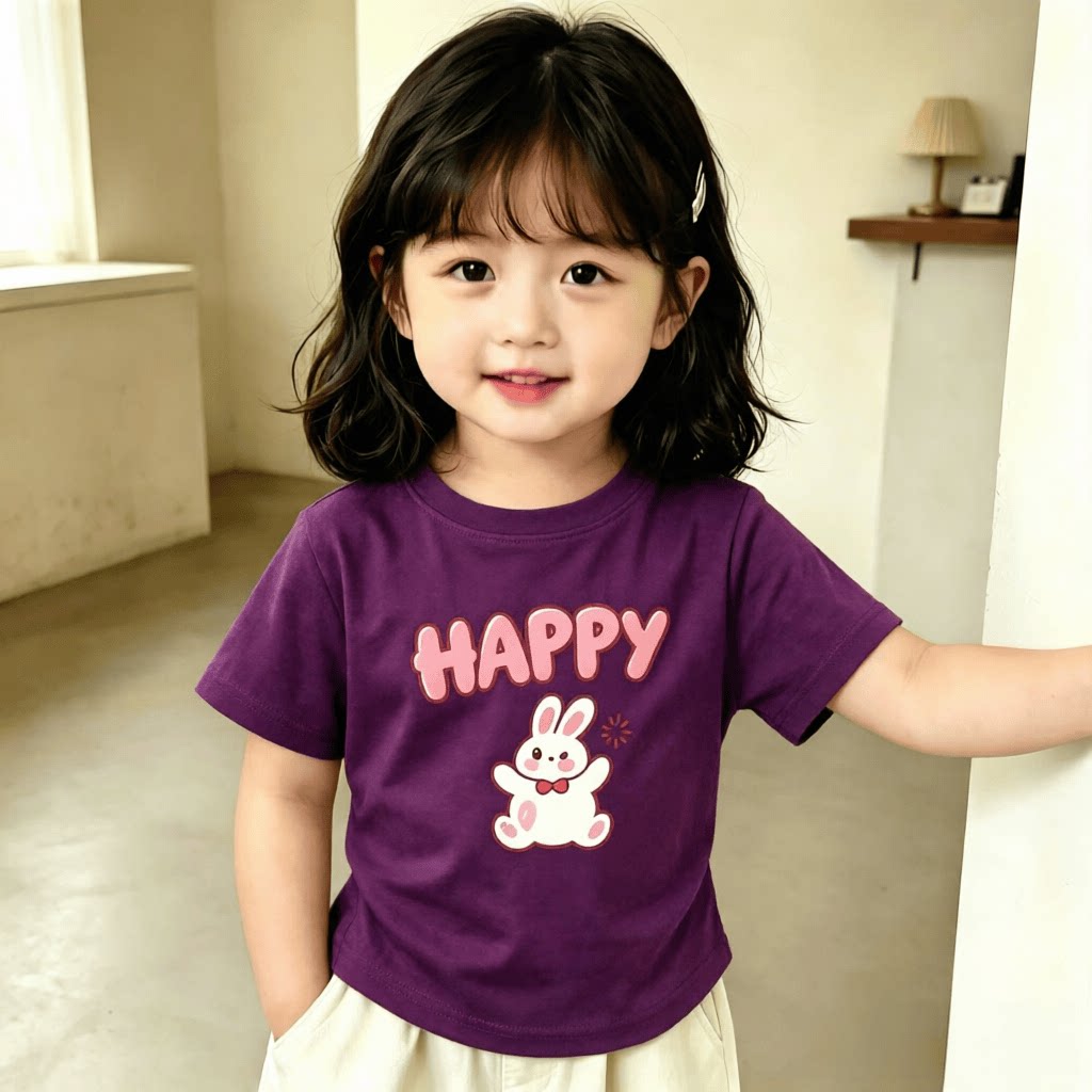 2026女童短袖卡通印花兔子纯棉新款夏季儿童T恤韩版小清新上衣T恤