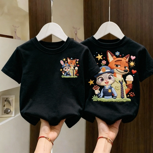 纯棉男女宝宝透气短袖圆领中小儿童卡通印花疯狂动物城半袖T恤夏