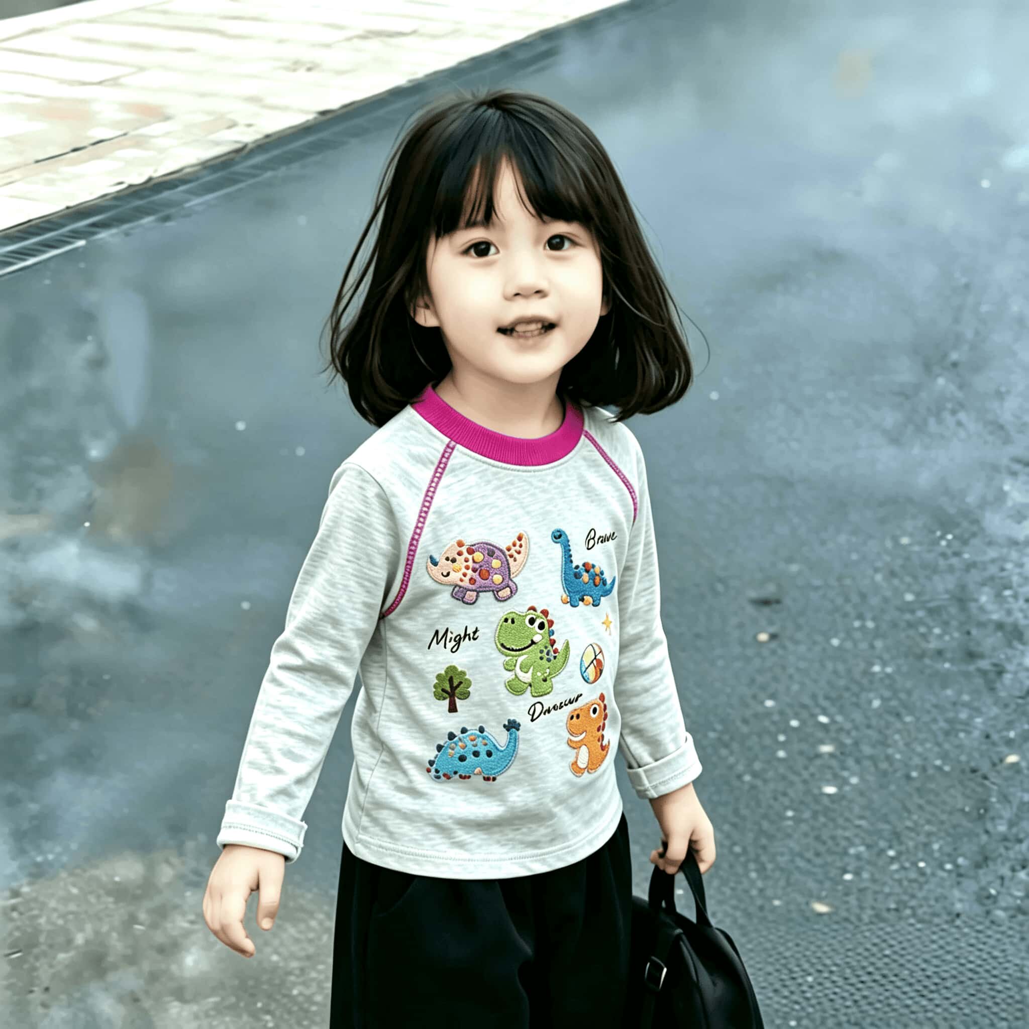 女宝宝春秋中小童2026炸街明线装饰卡通洋气纯棉撞色长袖T恤上衣t