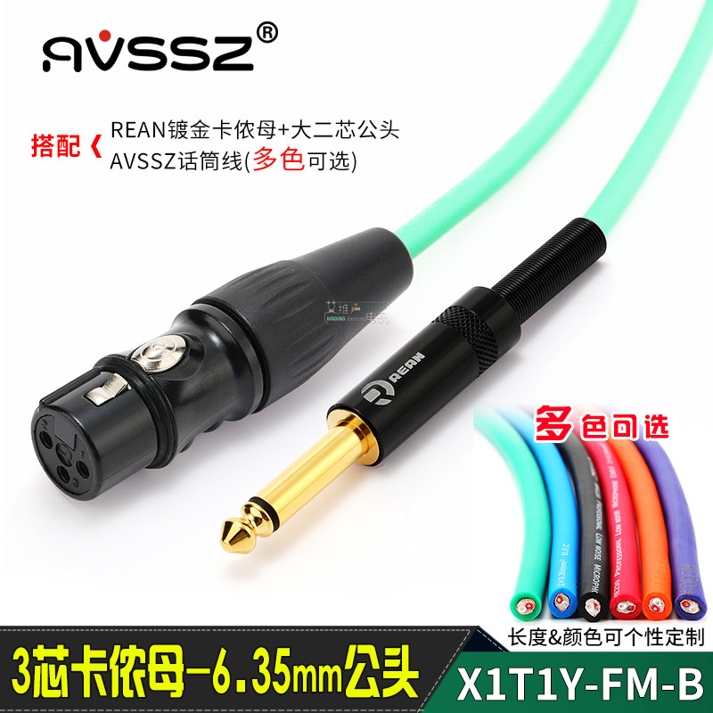REAN定制线ktv卡拉OK包房麦线有线话筒镀金大二芯6.35转卡侬母头