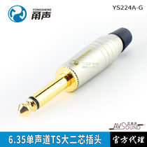 Ningbo Yongsheng ys224a-g gold plated large two core 6.35mm TS audio microphone plug 6.5 mono straight plug