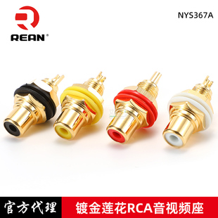 REAN优瑞联YS367A镀金24k莲花母头RCA音视频AV母插座DVD安装 面板