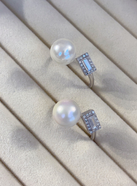 925银方锆澳白珍珠戒指女