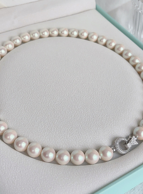Akoya粉光珍珠925银摩天轮扣项链