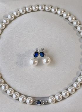 925银温莎蓝宝石澳白珍珠项链女