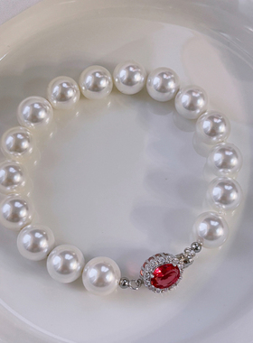 倪妮同款925银红宝石澳白珍珠