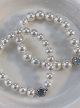 925银天然海蓝宝石澳白珍珠手链