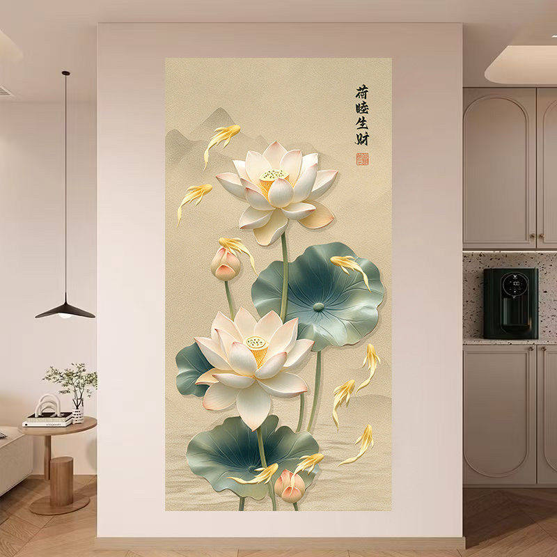 荷花九鱼图3d立体入户正