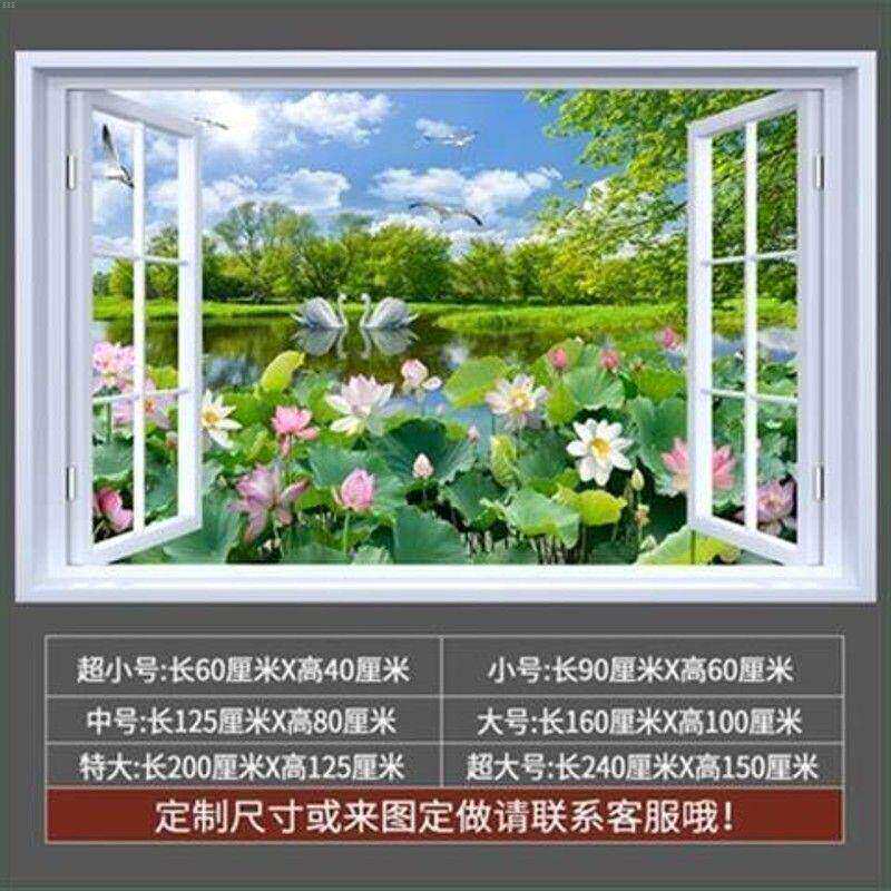 3d01客厅窗户假立体防水背景自粘画风景墙贴墙卧室沙发贴壁纸