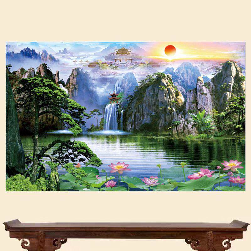 仙家堂口山水画流水生财小桥亭子仙贴画无活物暗堂东北保家画