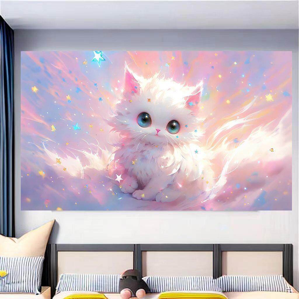 动漫插画可爱猫咪文艺墙贴