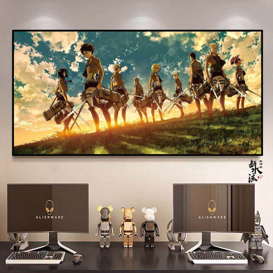 进击的巨人全家福贴画艾伦三笠动漫海报自粘画电竞房男生卧室壁画