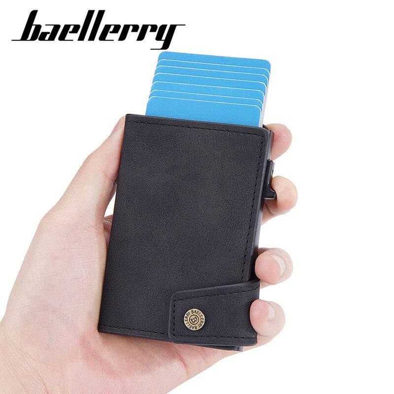 跨境新款RFID侧推卡包搭扣男跨境复古卡金属铝盒防磁简约卡夹卡包