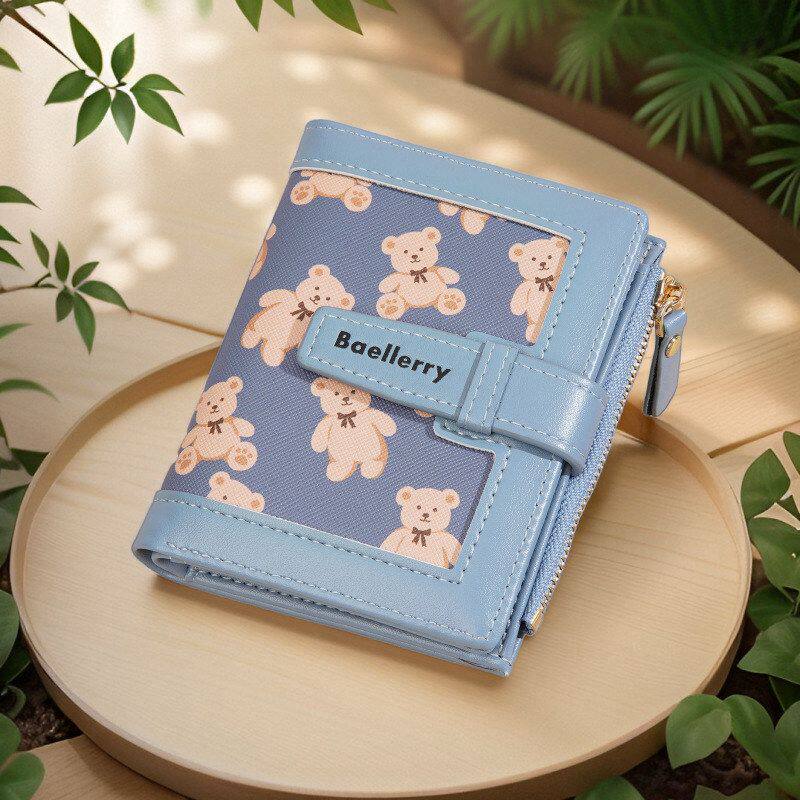 跨境短款女士钱包baellerry印花小熊拉链袋零钱包女款ins风卡包