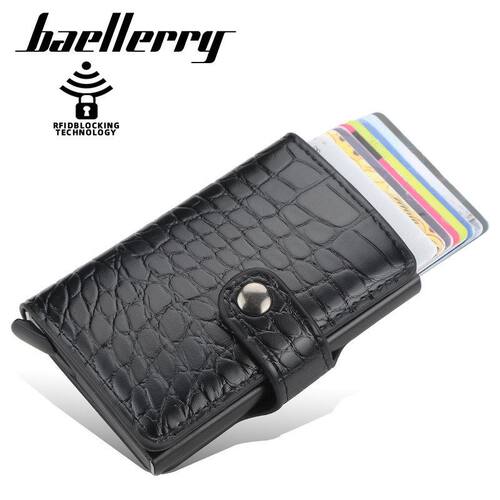 baellerry男士搭扣自动弹卡式防消磁卡包时尚欧美rfid鳄鱼纹卡套