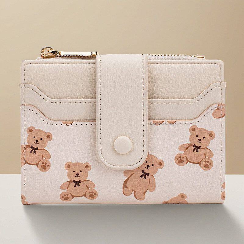 跨境现货女士ins钱包女短款搭扣印花多卡位零钱包卡包钱夹高级感