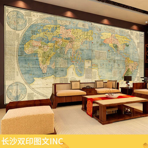 中国早期世界地图墙纸壁画