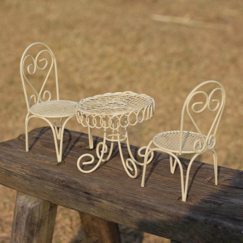 欧美铁艺仿真迷你小桌椅花园阳台摆件微缩装饰布景创意摆设杂货