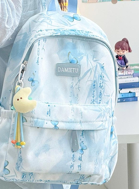 袋鼠双肩包古风书包女小学生三到六年级国风女童出游轻便绿色背包