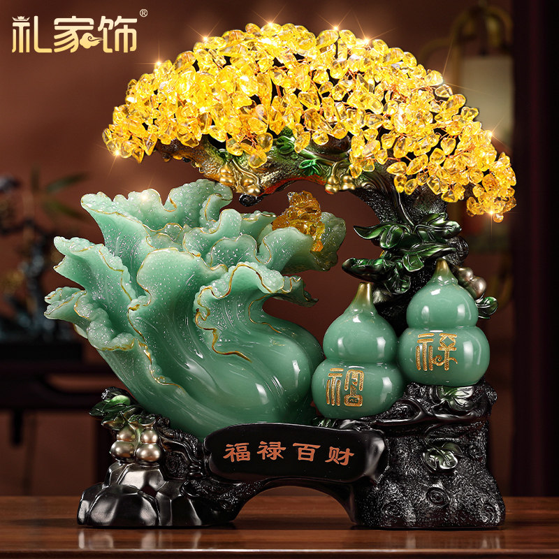 招财葫芦玉白菜摆件发财树店铺公司乔迁开业礼品柜台桌面装饰品