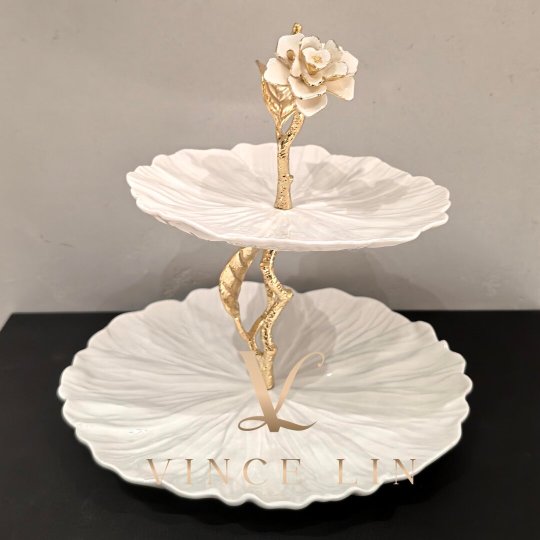 新品MICHAEL ARAM栀子花系列陶瓷双层蛋糕盘点心架居摆件