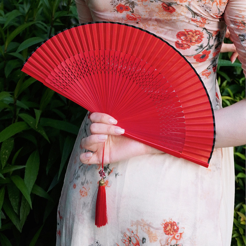 古风中国风寄明月跳舞扇网红女士礼品古装典汉服布夏天折叠扇子
