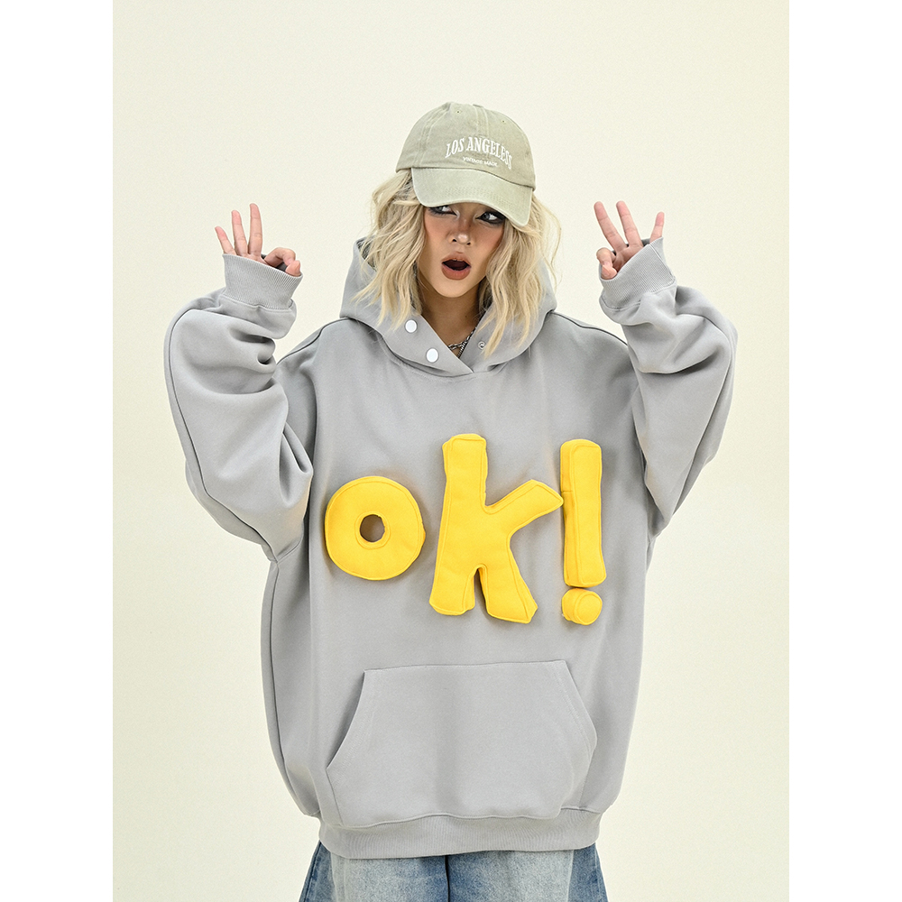 怕麻烦创意立体字母连帽卫衣