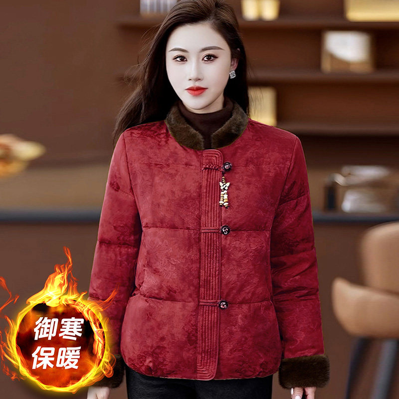 冬季新中式盘扣立领加厚女棉服