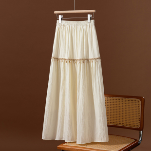 波西米亚民族风流苏吊坠半身裙春夏2025新款 高腰显瘦大摆裙子长裙