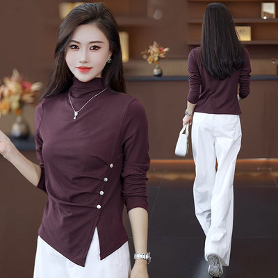 时尚休闲高领长袖打底衫女2025秋