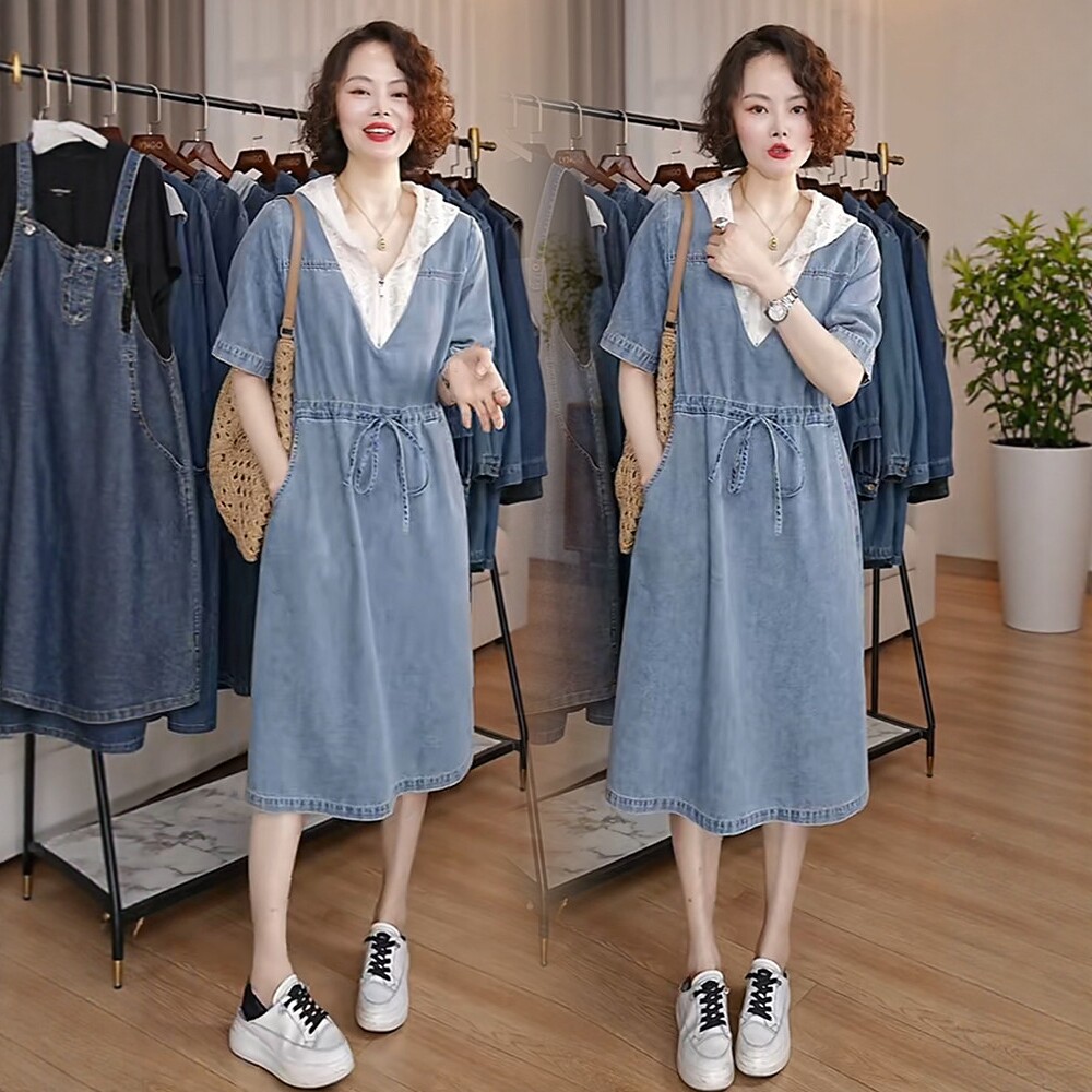 夏季薄款连帽牛仔连衣裙显瘦女