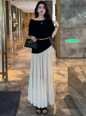 时尚套装裙女2026夏季新款洋气质一整套冰丝针织上衣半身裙两件套