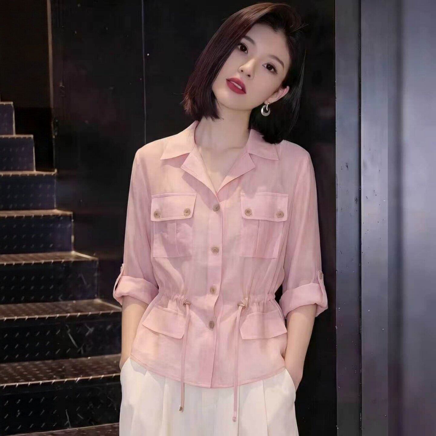 欧货高端翻领防晒显瘦衬衫女