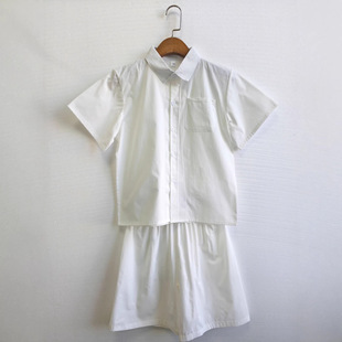 学院风男童白色衬衫 可扎染白色童装 套装 衬衫 翻领短袖 新款