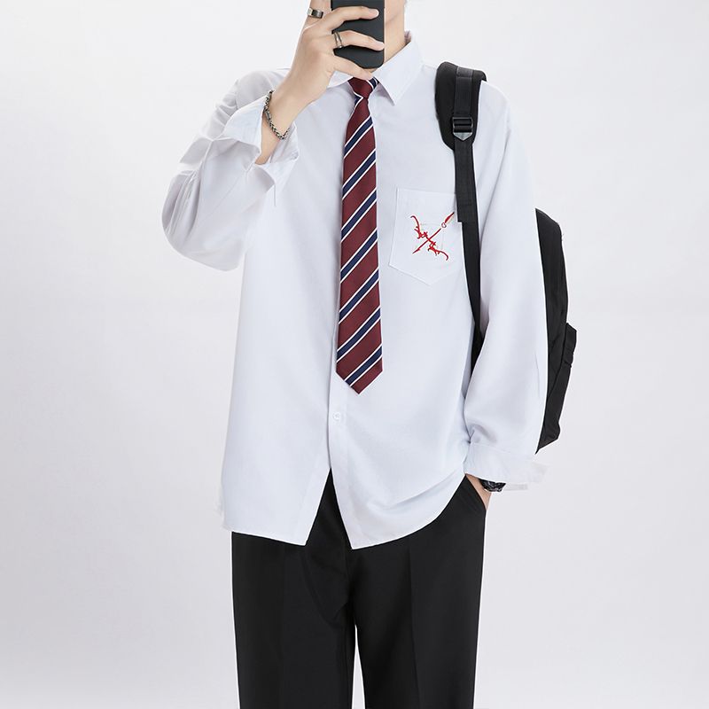 长袖短袖jk衬衫基础款制服套装春秋学院风内搭外套抗皱白色上衣男