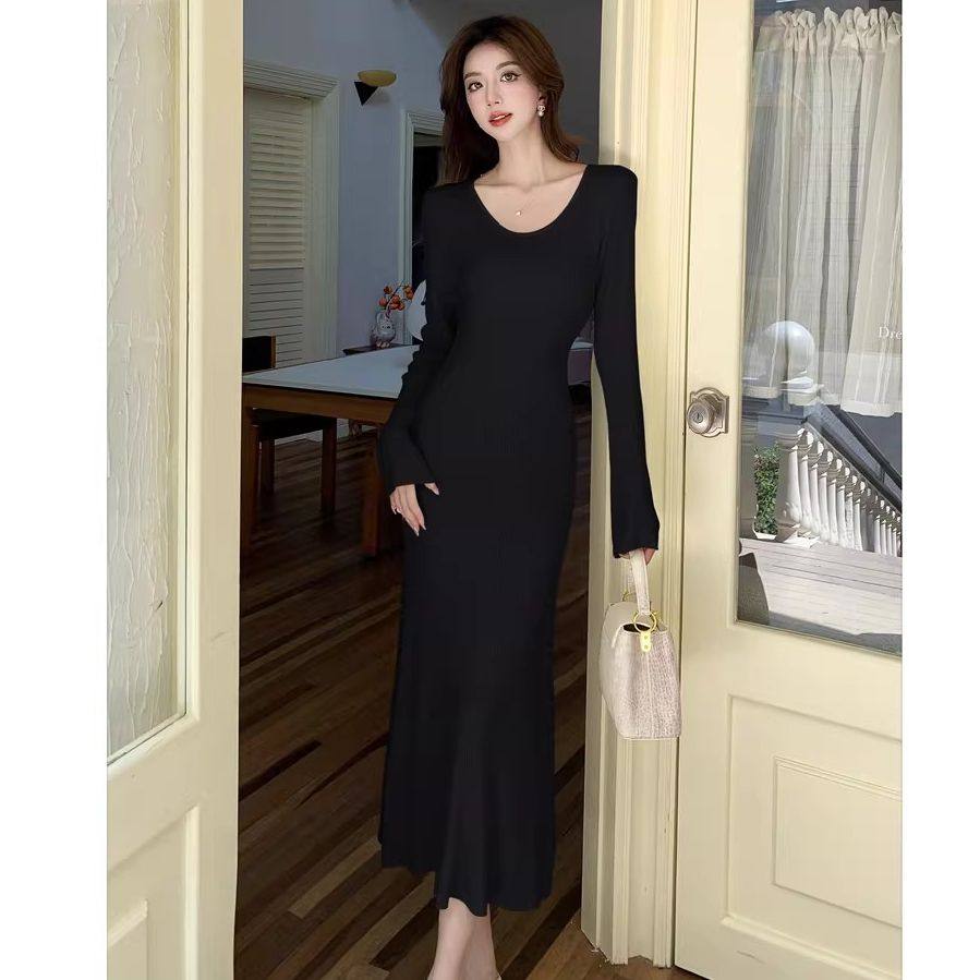 温柔风V领喇叭长袖连衣裙女秋季小个子气质收腰A字裙长款内搭裙子,女装/女士精品,连衣裙,淘宝优惠券,粉丝福利购,淘宝优惠卷