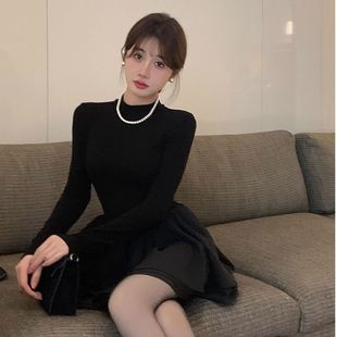 秋冬季 半高领打底内搭显瘦小黑裙高级感气质千金公主蓬蓬连衣裙