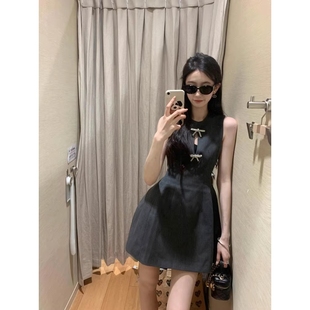 蝴蝶结镂空无袖 连衣裙子女收腰显瘦气质设计高级感小众性感短裙夏