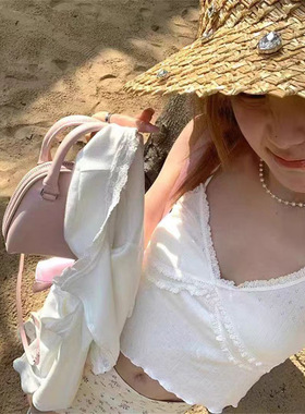 芭蕾bm风白色设计感小众带胸垫吊带背心女内搭打底美背文胸一体式