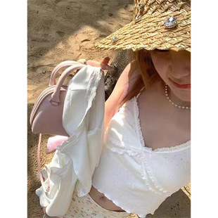 芭蕾bm风白色设计感小众带胸垫吊带背心女内搭打底美背文胸一体式