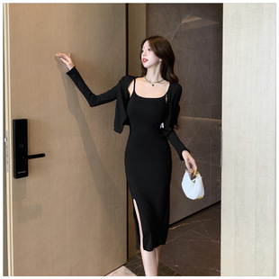 开衫 短款 纯欲风包臀裙子两件套 开叉吊带连衣裙女2025夏季 辣妹套装