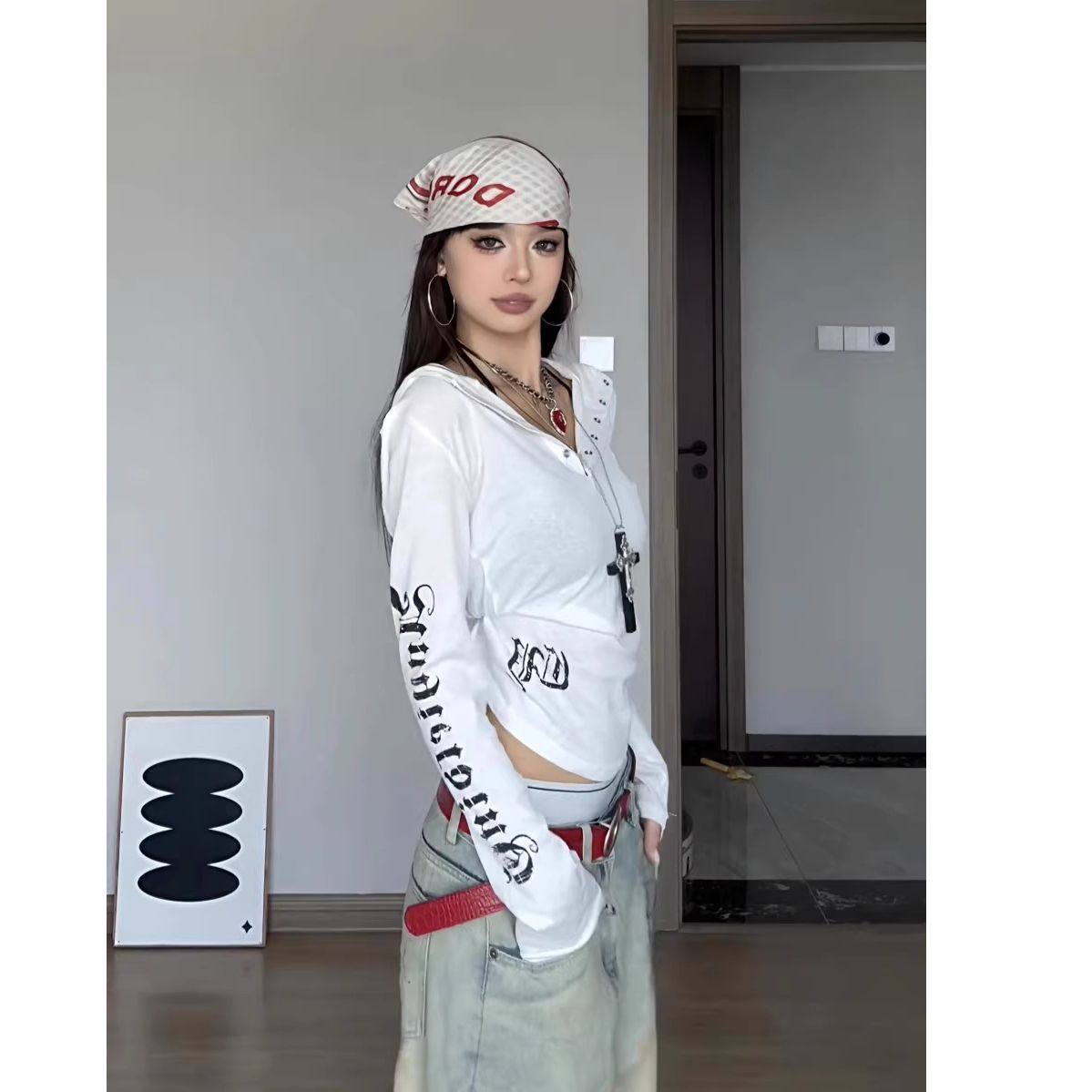 美式长袖连帽t恤女夏季新款风防晒罩衫辣妹修身显瘦薄纱上衣,女装/女士精品,T恤,淘宝优惠券,粉丝福利购,淘宝优惠卷