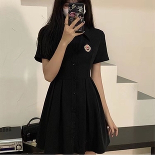 黑色西装 学院风法式 连衣裙小心机收腰a字短裙子 新款 2025夏季