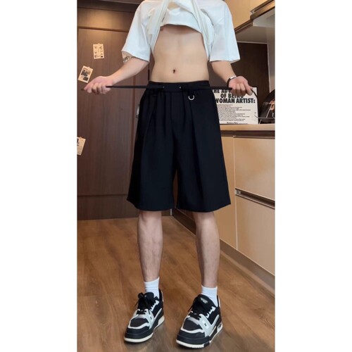 冰丝休闲西装短裤男夏季薄款美式痞帅高级感裤子宽松运动五分中裤