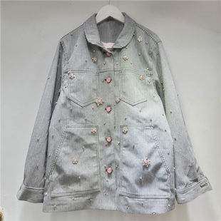 Ретро тяжелый шить горный хрусталь полоса куртка пальто Женщина 2025 зимний осенний новинка свободный значительно тоньше куртка прилив