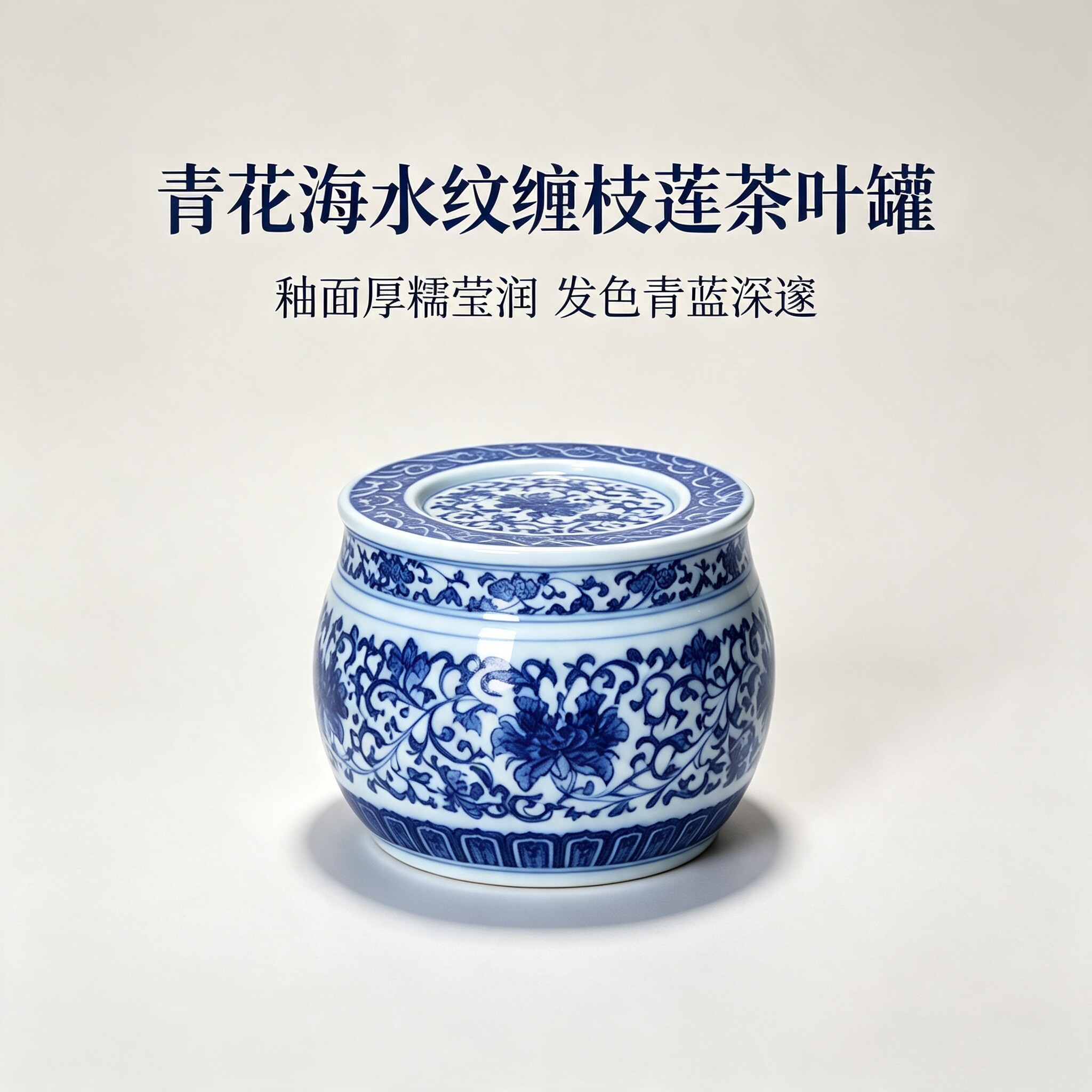 景德镇仿古青花缠枝莲手绘茶叶罐