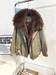 欧货新款狐狸毛领皮草外套女冬季白鸭绒机车羽绒服